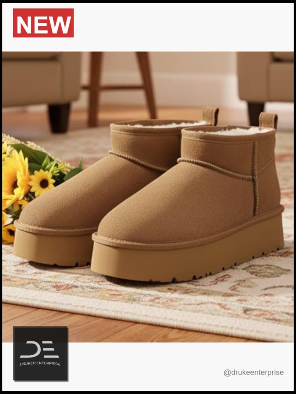 Genuine Suede Ankle Platform Boots Women Winter Snow Boots Chunky Heel - Picture 6 of 7